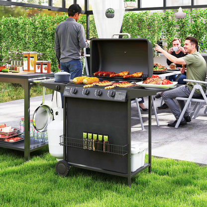 Black 4+1 Burner Propane Gas BBQ Grill with Side Burner