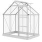Walk-In Greenhouse, Polycarbonate Greenhouse with Sliding Door, Window, Aluminium Frame, Foundation, Silver