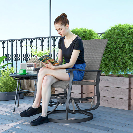 Rattan Patio Glider, Wicker Outdoor Glider Swivel Chair with Steel Frame, High Back for Backyard Porch, Grey