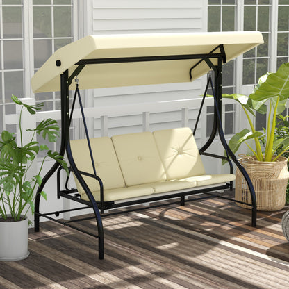 Beige Convertible Patio Swing Bed with Canopy