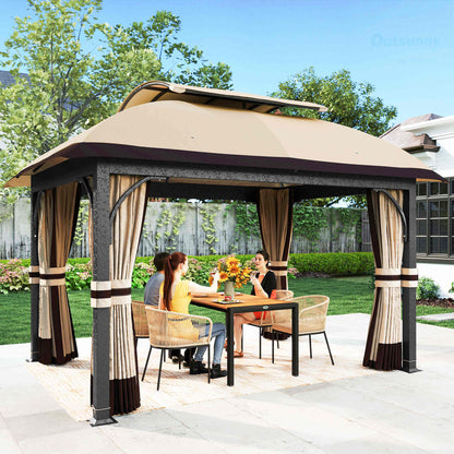 11' x 13' Khaki Double Roof Patio Gazebo with Galvanized Frame