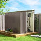 5'x7' Lean to Galvanized Metal Shed with Foundation, Garden Tool Storage House w/ Sliding Door and 2 Vents, Light Grey