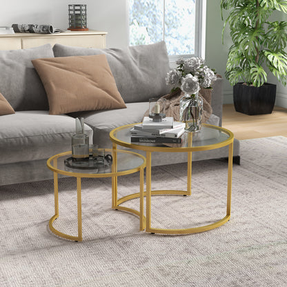 Round Glass Nesting Coffee Tables Set of 2 - Gold
