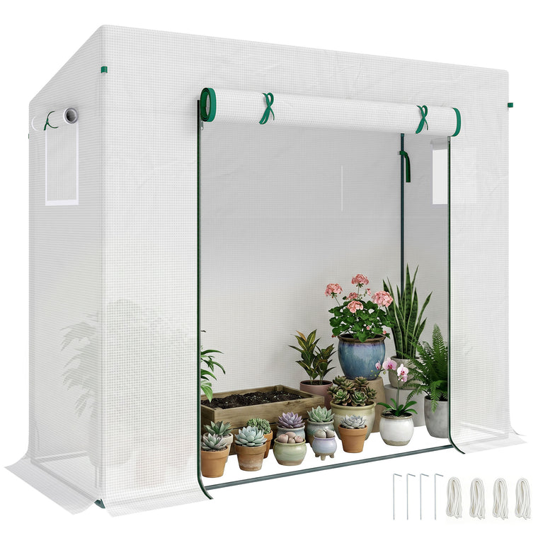 6.6' x 2.5' x 5.5' White Steel-Frame Walk-In Greenhouse