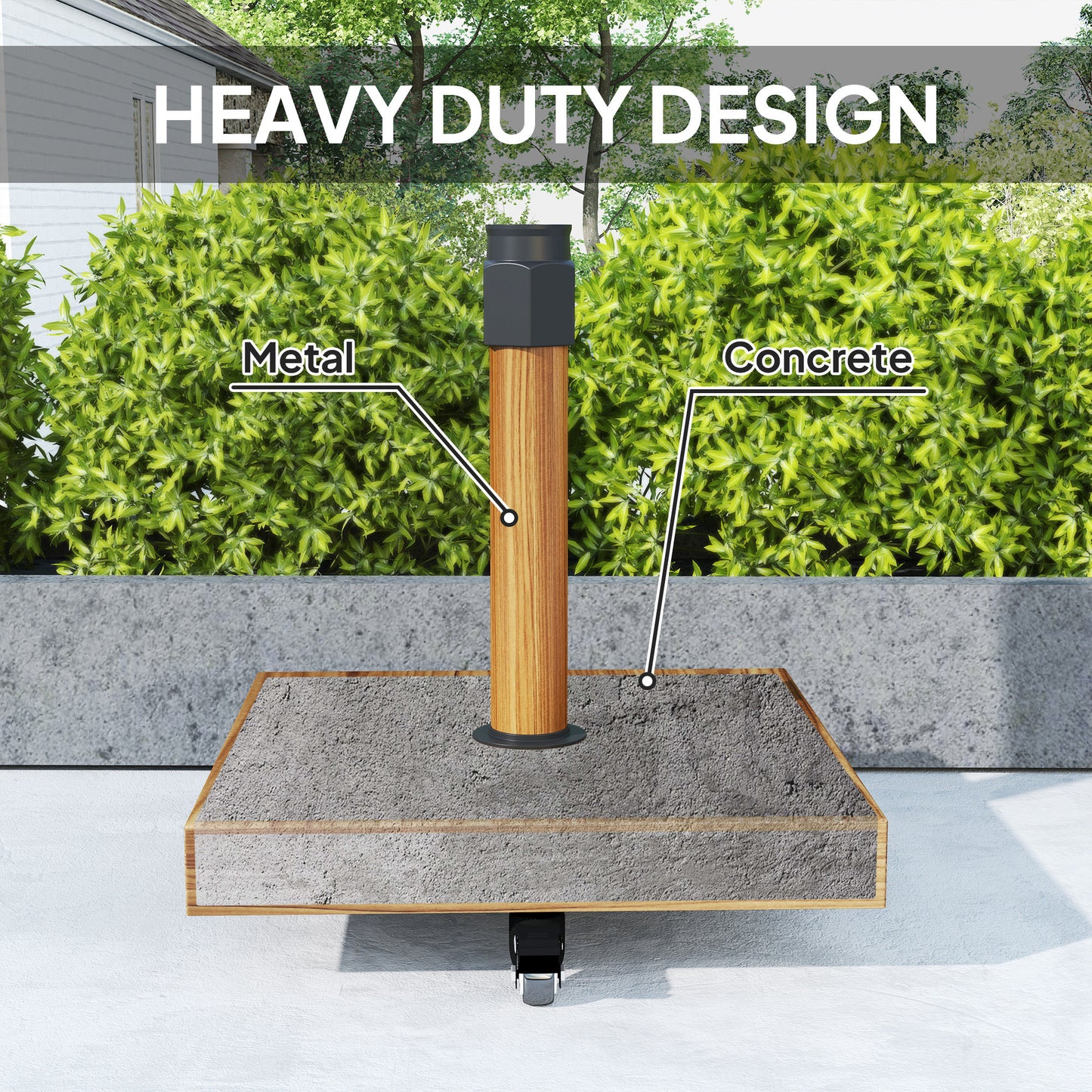 57 lbs Metal Square Patio Umbrella Base Holder, Outdoor Umbrella Stand with Wheels, Heavy Duty Patio Umbrella Stand Base for Garden, Poolside, Nature Wood