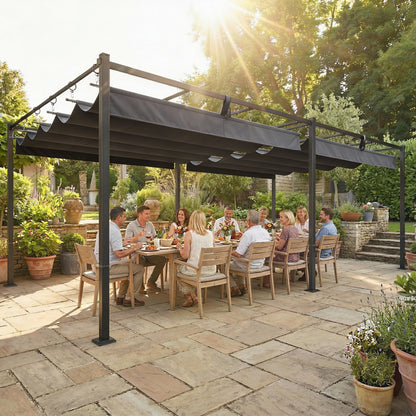 19' x 10' Dark Grey Pergola with Retractable Canopy