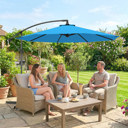10ft Blue Banana Cantilever Umbrella with Base & Crank