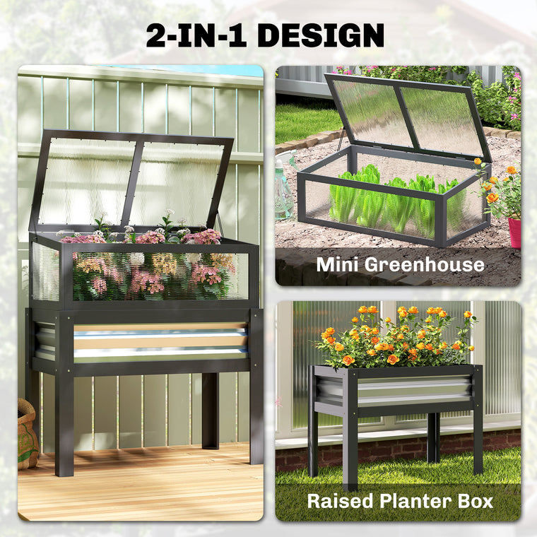 Wood Raised Garden Bed with Flip-Up Greenhouse Top