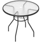 39.4" Round Outdoor Dining Table Coffee Side Bistro Table with Umbrella Hole, Glass Top, Steel Frame for Garden, Patio