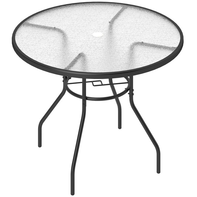 39.4" Round Dining Table with Umbrella Hole and Glass Top