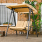 2-Seater Outdoor Porch Swing with Adjustable Canopy, Patio Swing Chair for Garden, Poolside, Backyard, Dark Blue - Beige
