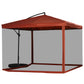 Offset Patio Umbrella with Net and Umbrella Base, Adjustable Cantilever Canopy with Cross Base, Weight Plates and 8 Ribs for Backyard, Poolside, Garden, Wine Red