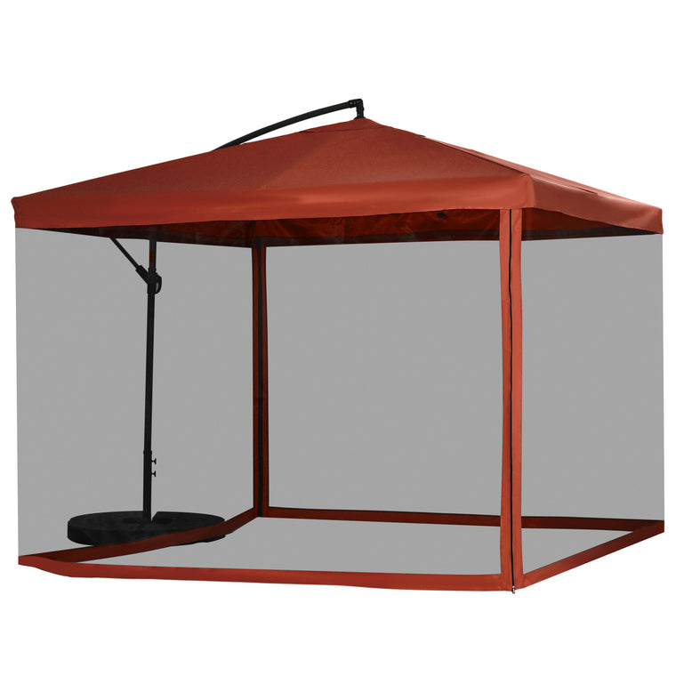 Wine Red Offset Umbrella with Net, Cross Base & 8 Ribs