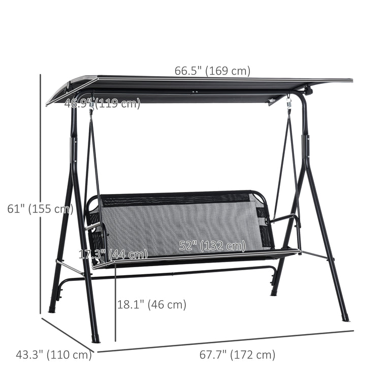2-Seater Porch Swing Bench with Adjustable Canopy & Mesh Seat