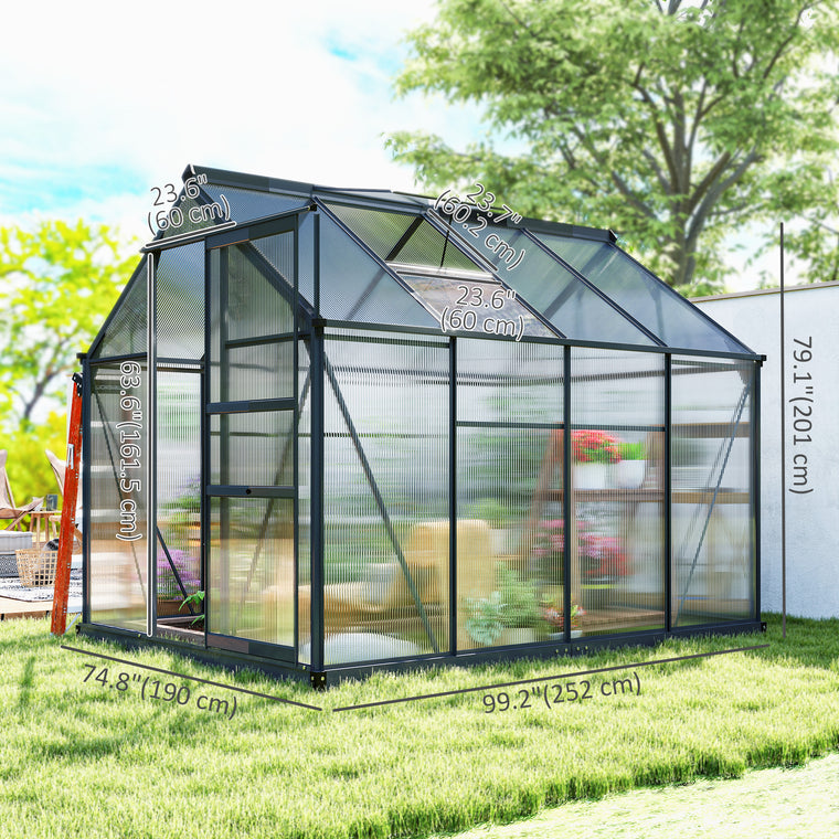 6.2' x 8.3' x 6.6' Grey PC Board Greenhouse with Sliding Door