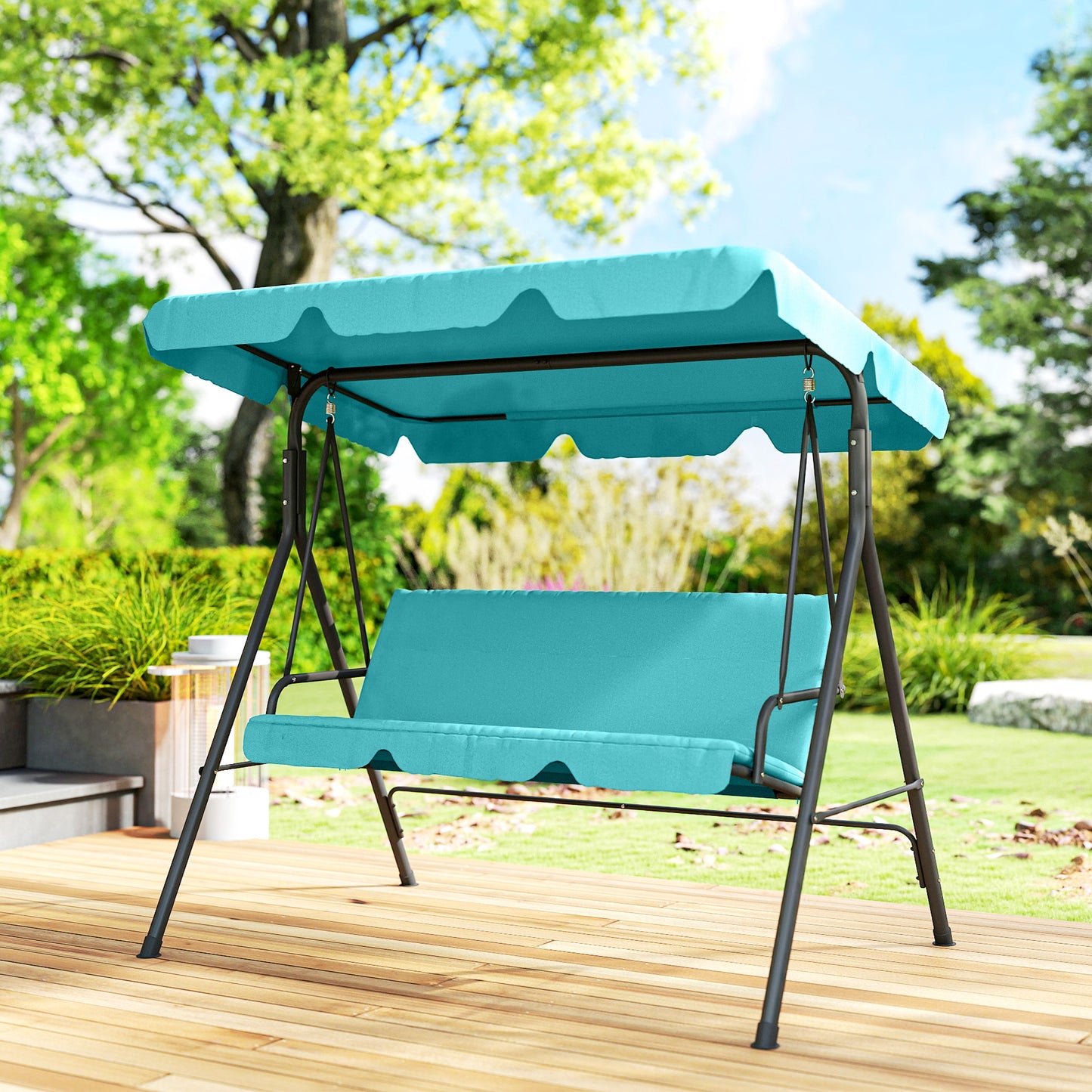 3-Seater Outdoor Porch Swing with Adjustable Canopy, Patio Swing Chair for Garden, Poolside, Backyard, Grey and White