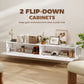 55" Floating TV Stand for TVs up to 72 Inch, Wall Mount Media Console with 2 Fluted Flip-Down Doors, Cable Hole, White