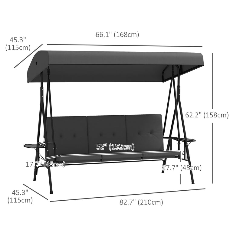 3-Seat Porch Swing with Canopy & Side Tray