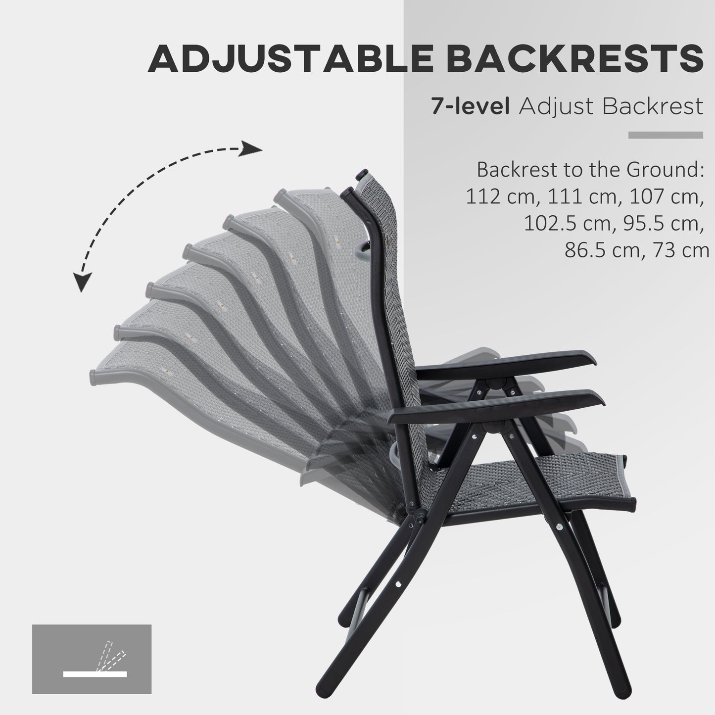 2PCs Outdoor Wicker Folding Chairs with Adjustable Backrest, Grey