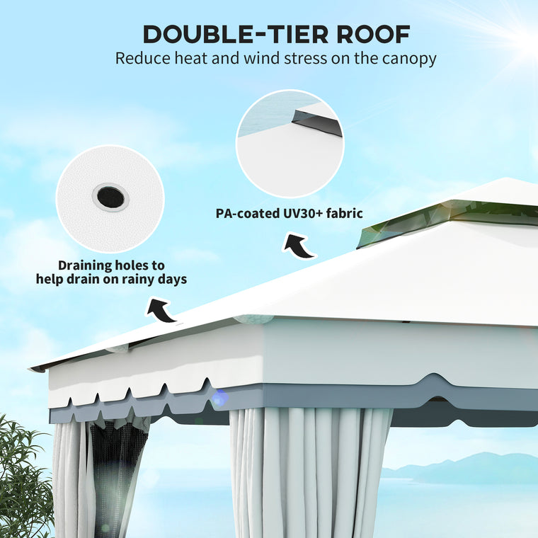 10' x 12' Double Roof Gazebo Canopy with Netting & Curtains