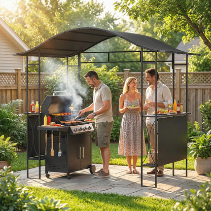 8' x 5' Dark Grey Grill Gazebo with 2 Side Shelves