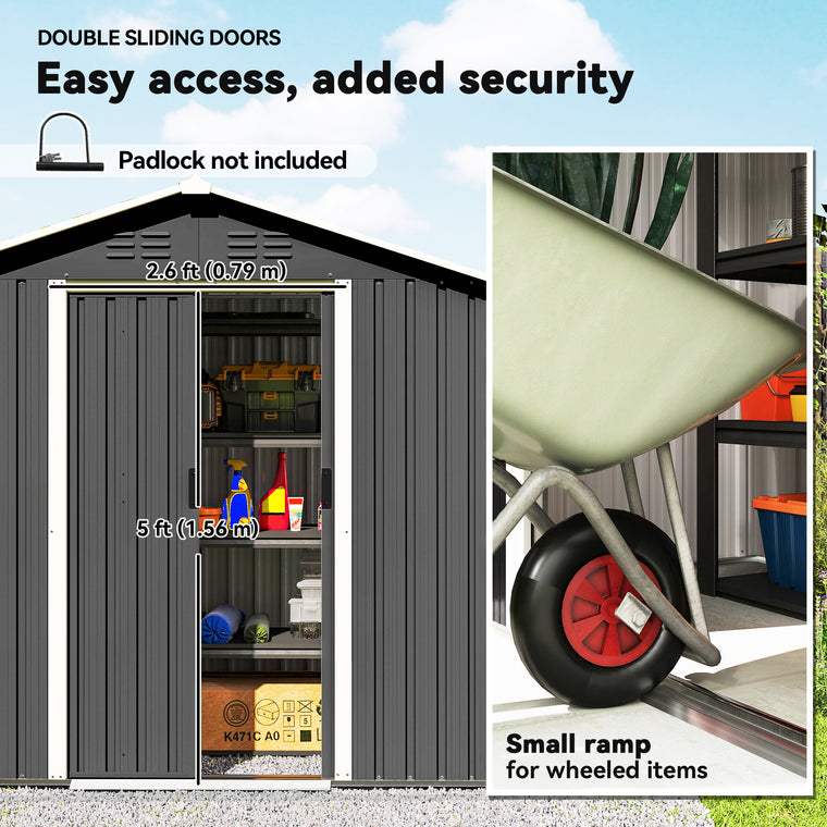 6.5' x 3.5' Metal Tool Shed with Double Sliding Doors and Vents