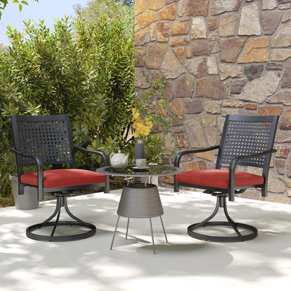 Patio Swivel Chairs with Cushion, Outdoor Swivel Rocker with Curved Armrests, Red - Red