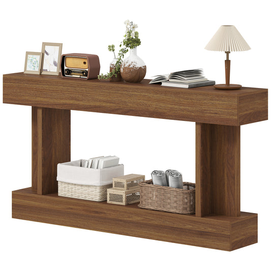 63" Narrow Console Table with Storage Shelf - Dark Brown