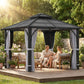 10' x 10' Hardtop Gazebo with 7mm Polycarbonate Double-Tier Roof, Outdoor Gazebo with Netting and Curtains, Dark Grey