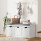 Shoe Storage Bench, Linen-Look Entryway Bench with 3 Removable Drawers and Padded Seat Cushion for Hallway, White