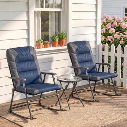 Blue 3-Piece Foldable Rocking Chair Bistro Set