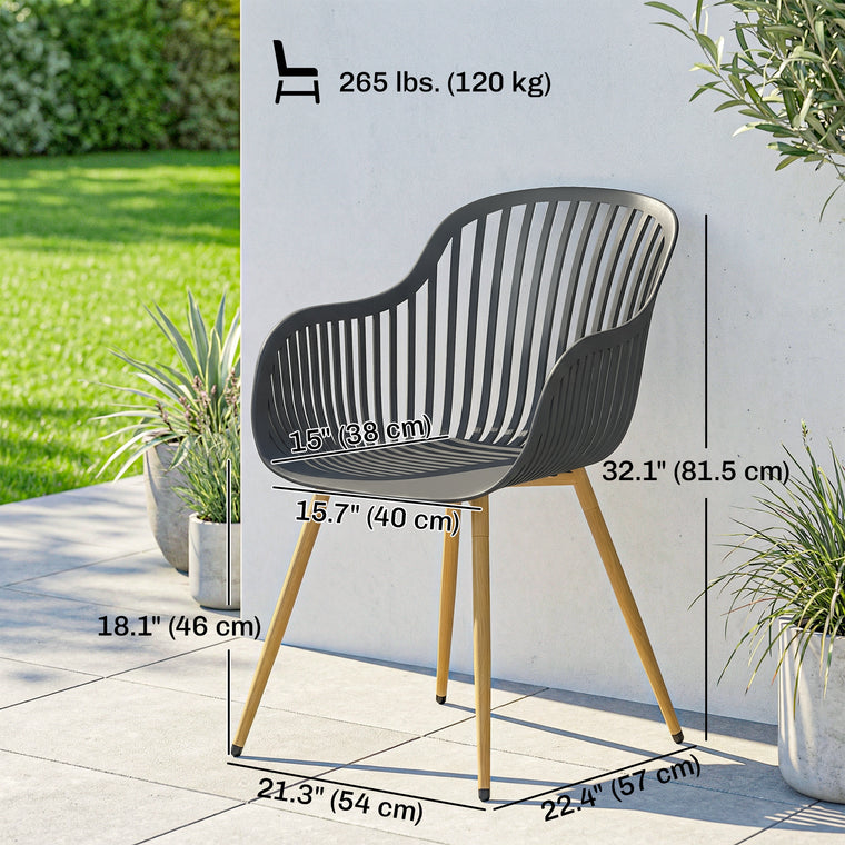 Grey Dining Chairs with Slotted Backrest, Set of 4
