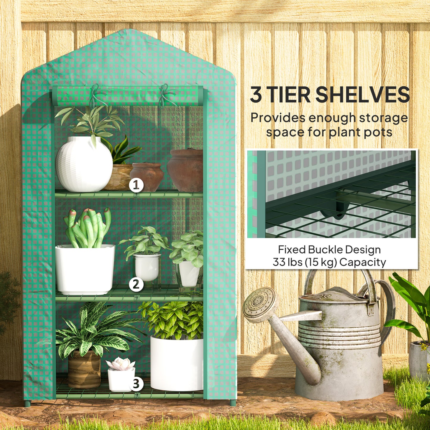 3 Tier Mini Greenhouse, Portable Flower Stand with Shelf Clips, Indoor Greenhouse with Steel Frame, Green