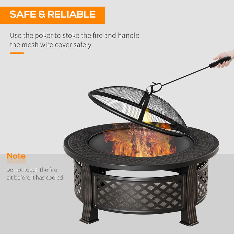 Bronze Fire Pit with Grill Net & Mesh Lid