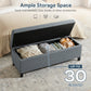 Rectangular Entry Bench, Tufted Upholstered Linen Fabric Wood Feet Storage Ottoman Bench, Grey