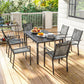 7 Piece Outdoor Dining Set with 6 Stackable Chairs, Rectangle Table, WPC Slatted Top, Rust-Resistant Steel Frame