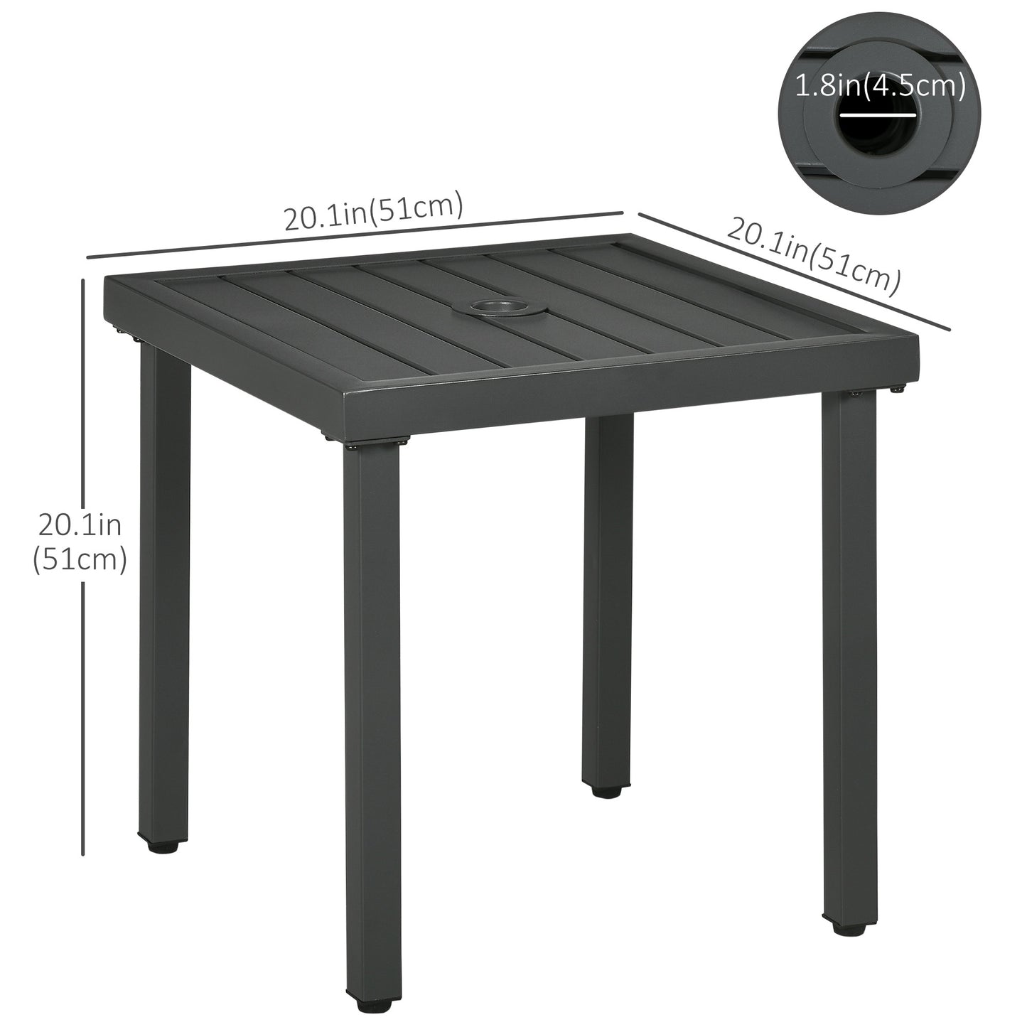 Outdoor Side Table, Patio End Table with Umbrella Hole, Small Coffee Table with Steel Frame for Balcony, Black