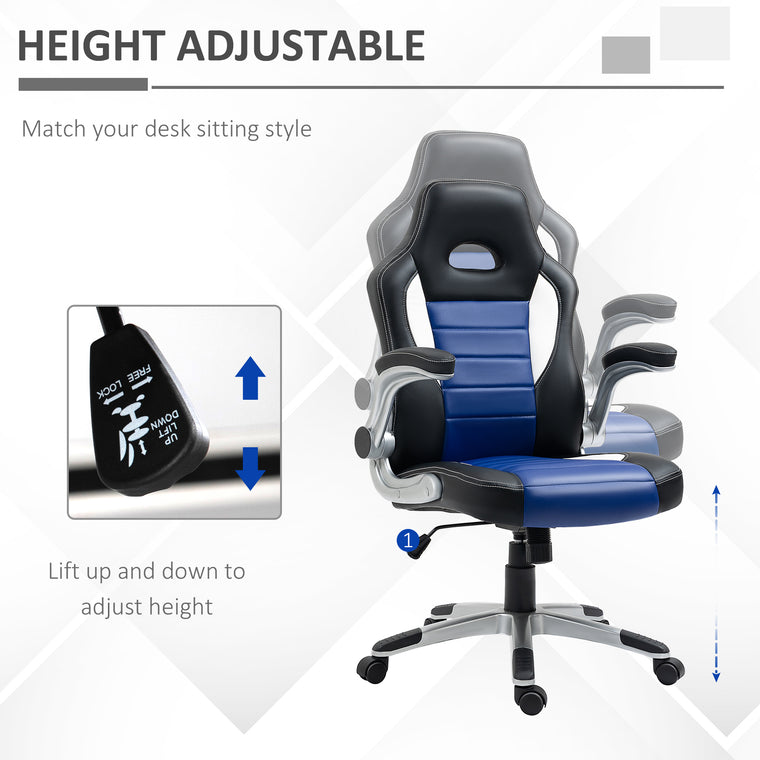 Racing Gaming Chair with Flip-Up Armrests - Blue