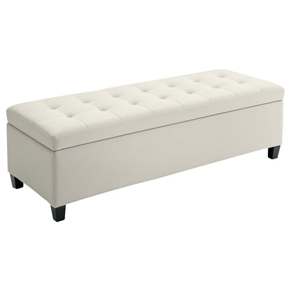 Tufted Storage Bench with Wood Feet - Beige