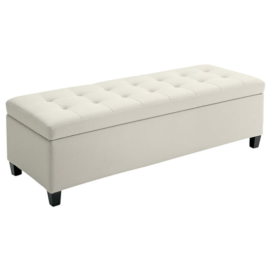Tufted Storage Bench with Wood Feet - Beige