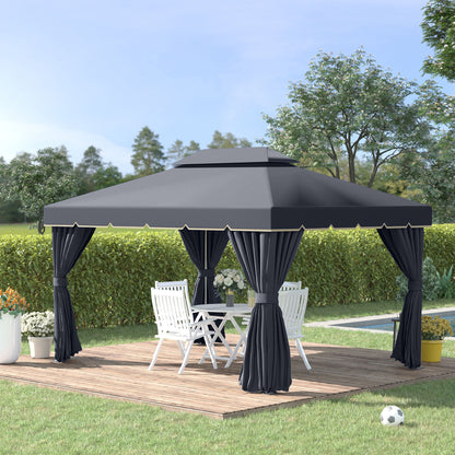 13' x 10' Double Roof Gazebo with Netting & Curtains