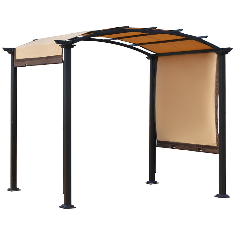 10' x 8' Beige Retractable Steel Pergola with Arc Roof