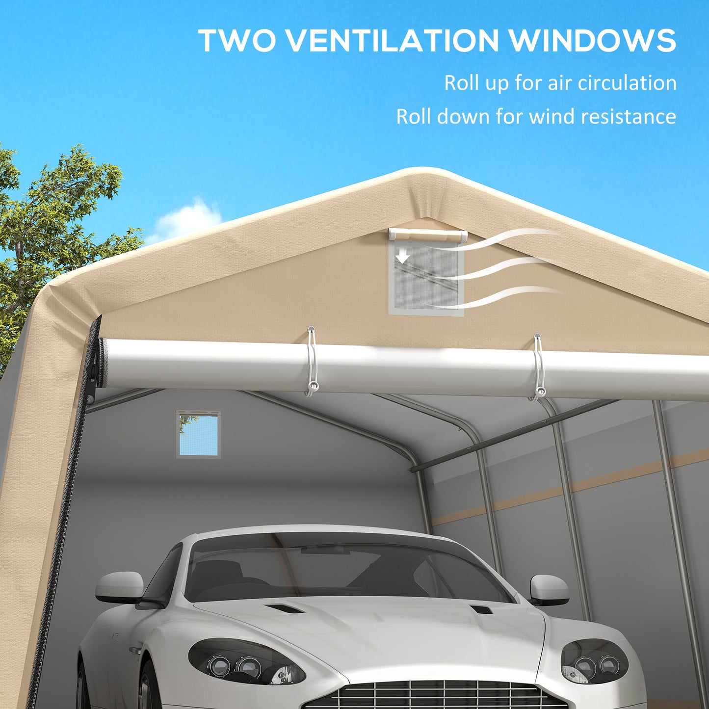 Portable Garage, Heavy Duty Carport Canopy with Ventilation Windows and Large Roll-up Door, Dark Grey