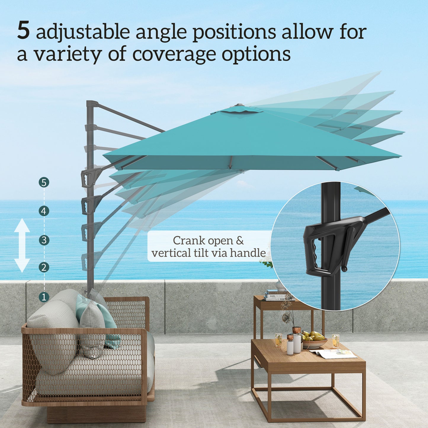 8' x 8' Blue Offset Cantilever Umbrella with Cross Base