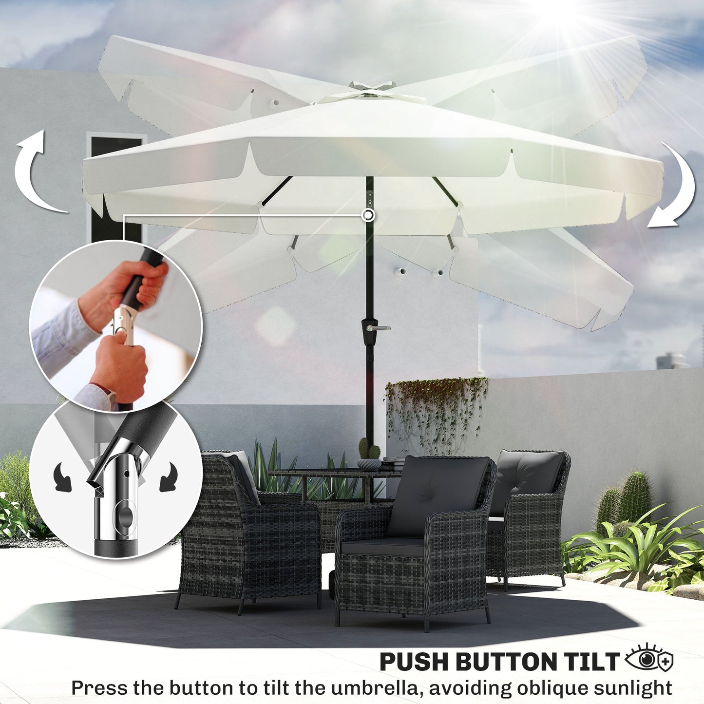 8.5ft Cream White Round Market Table Umbrella with Tilt