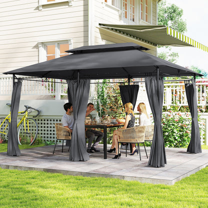 10' x 13' Grey Double Roof Patio Gazebo with Curtains