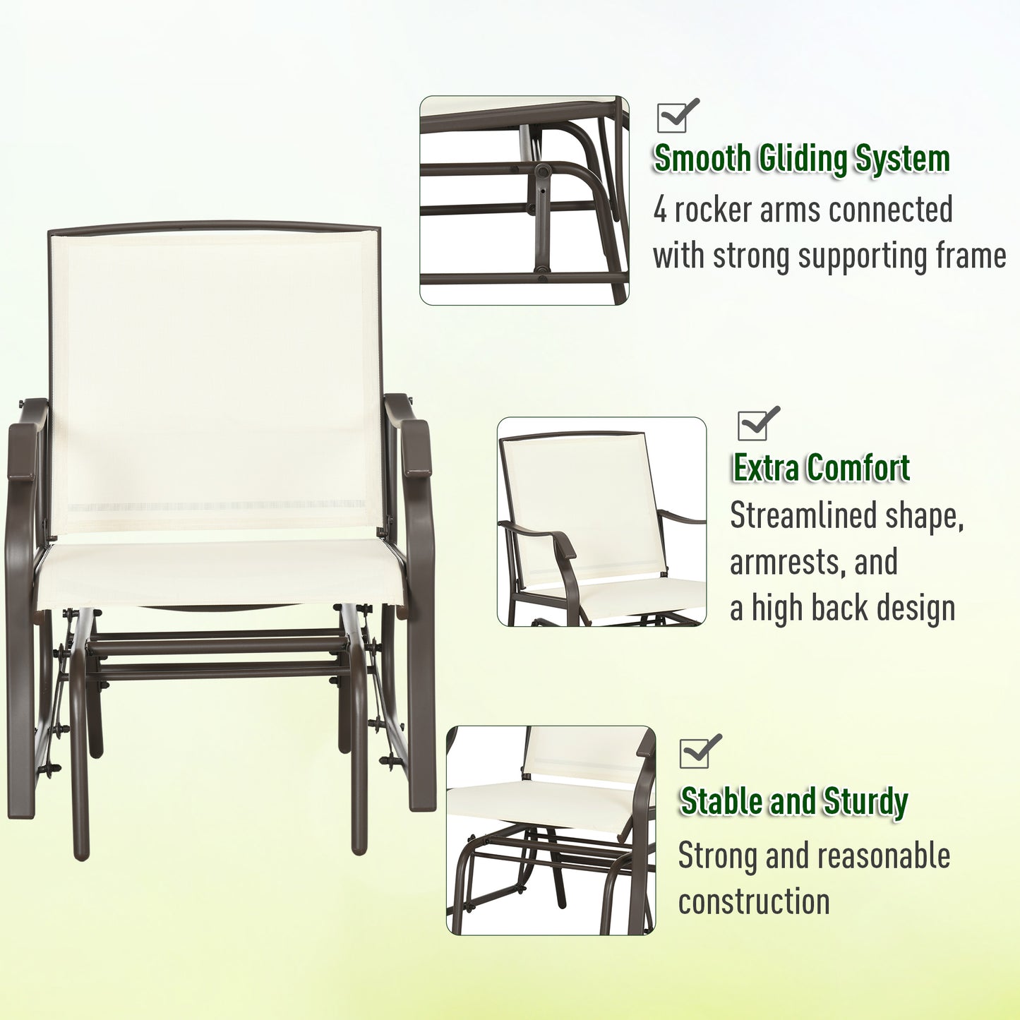 3 Piece Patio Glider Set Outdoor Gliders with Breathable Mesh Seat, Glass Top Table for Garden, Yard, Blue