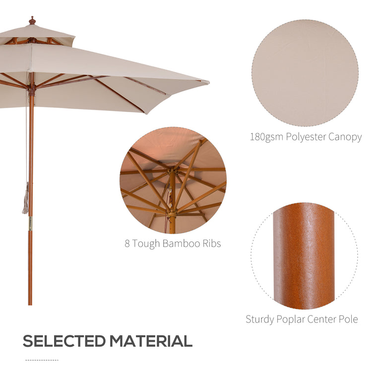 10x10ft Khaki Wood Pagoda-Style Market Umbrella with Pulley