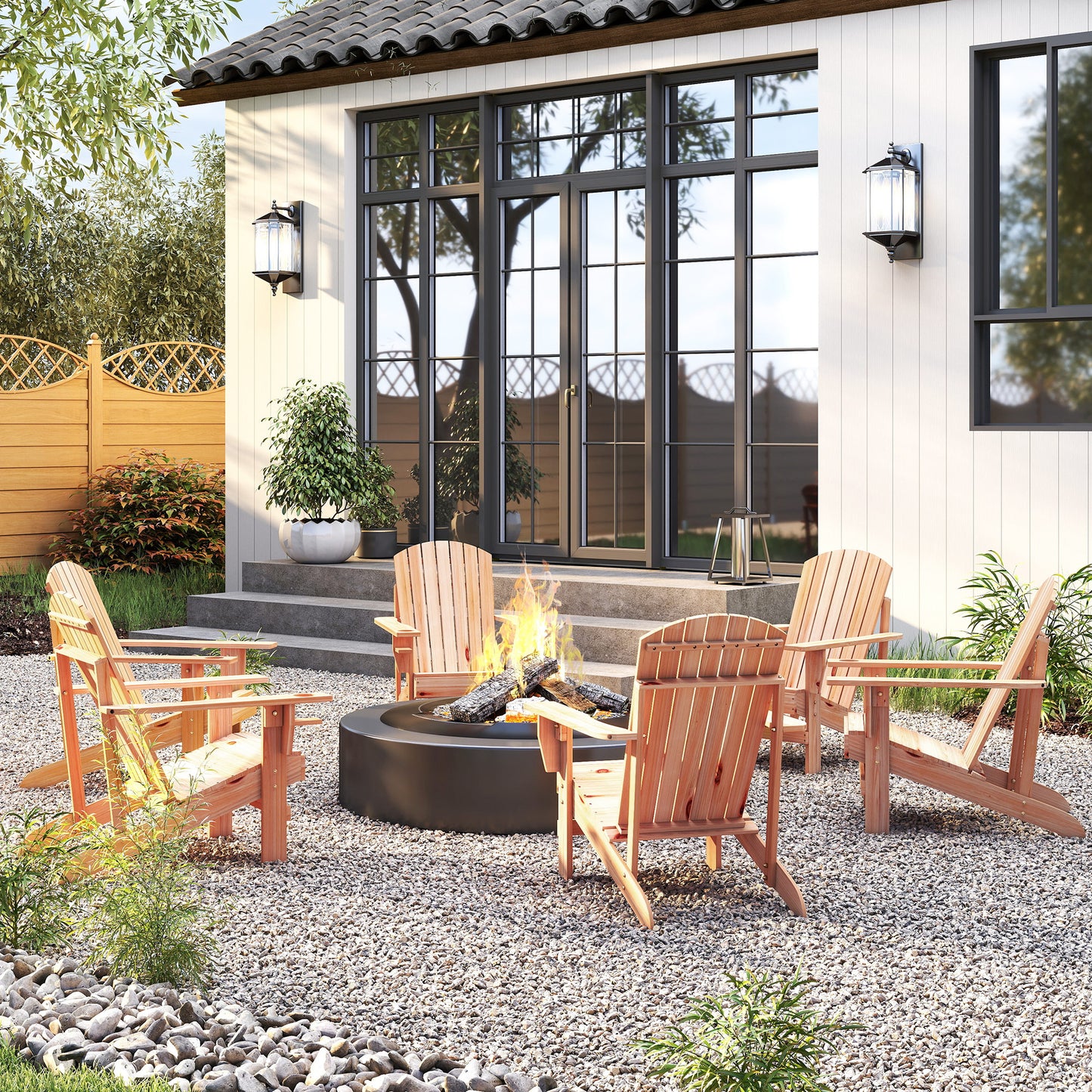 Classic Adirondack Chair, Muskoka Chairs, Garden Deck Chair with Cup Holder for Patio, Indoor, Backyard, Dark Grey