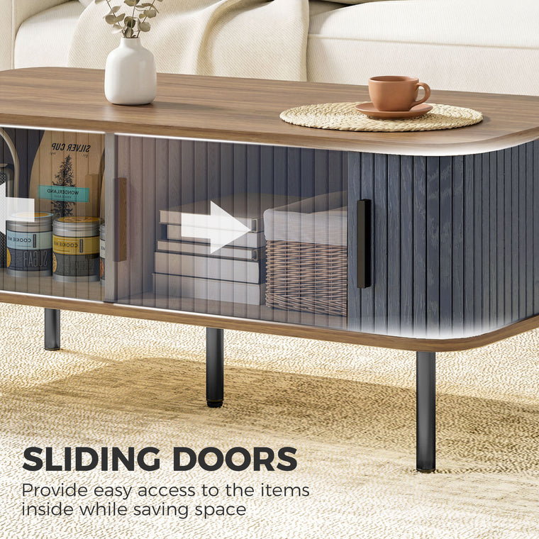 Coffee Table with Fluted Sliding Doors & Storage